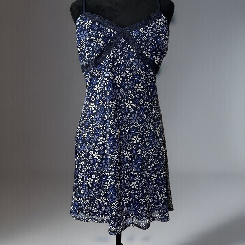 No Boundaries Mesh Dress Lace Navy Blue Flower Power 70's Baby Doll Grunge Sheer